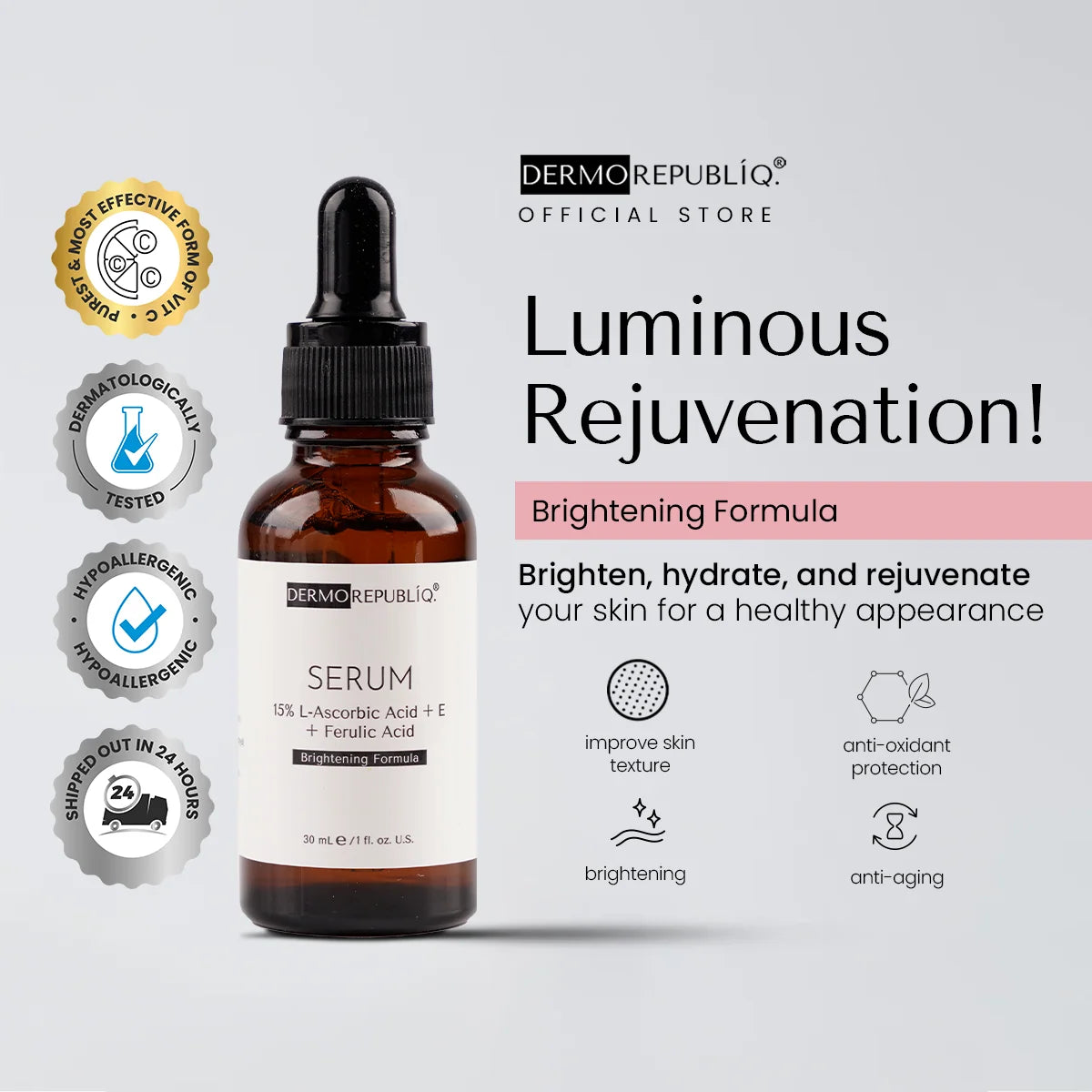 Dermorepubliq 15% L-Ascorbic Acid + E + Ferulic Acid Brightening Formula Serum - 30 mL