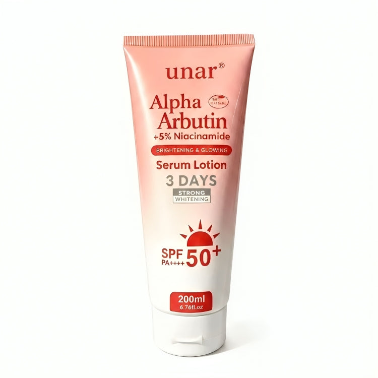 Unar Brightening Sunscreen Body Serum SPF 50 PA++++ Whitening Cream Alpha Arbutin Lotion 200ML