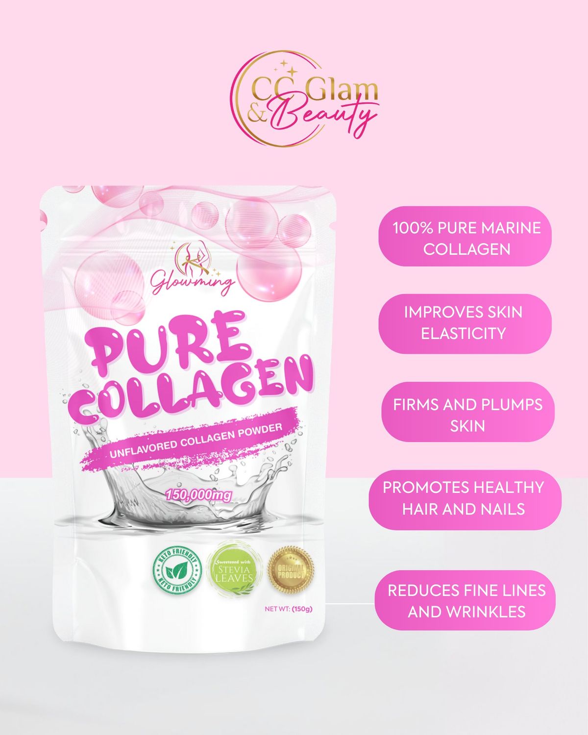 CC Glowming Pure C*llagen - Unflavored Collagen Powder 150,000mg 150g