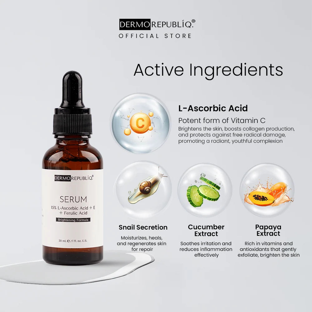 Dermorepubliq 15% L-Ascorbic Acid + E + Ferulic Acid Brightening Formula Serum - 30 mL