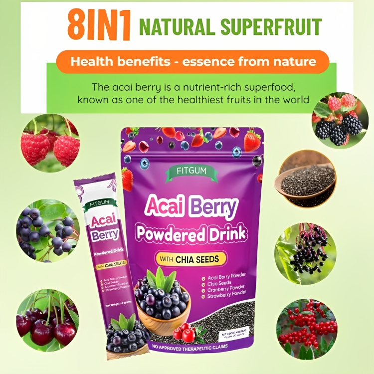 FITGUM Acai Berry Powdered Drink with Chia Seeds (4g x 10 sachets)