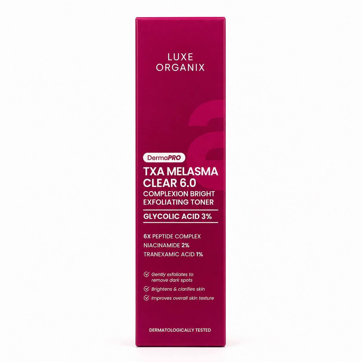 LUXE ORGANIX DermaPRO TXA Melasma Clear 6.0 Complexion Bright Exfoliating Toner 150ml