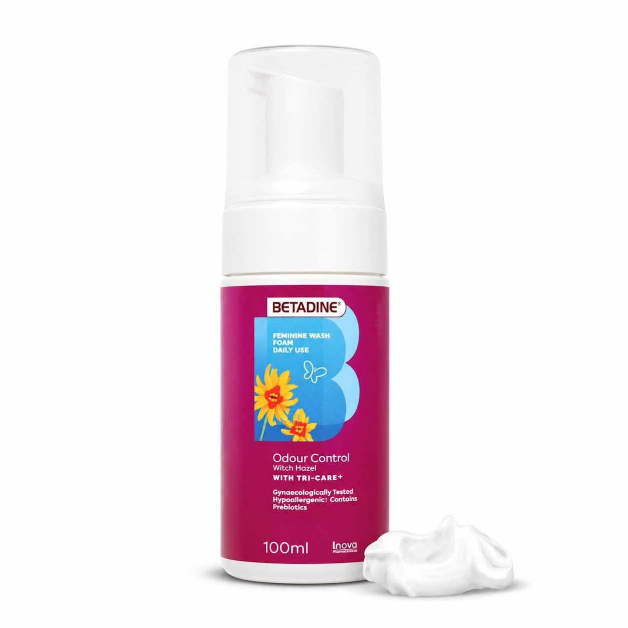 Betadine Feminine Wash Foam Daily Use Odour Control Witch Hazel 100ml