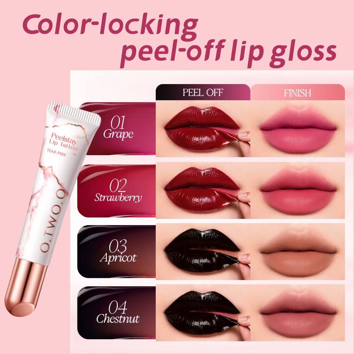 O.TWO.O Peel Stay Lip Tattoo- Color Locking Peel-Off lip Gloss