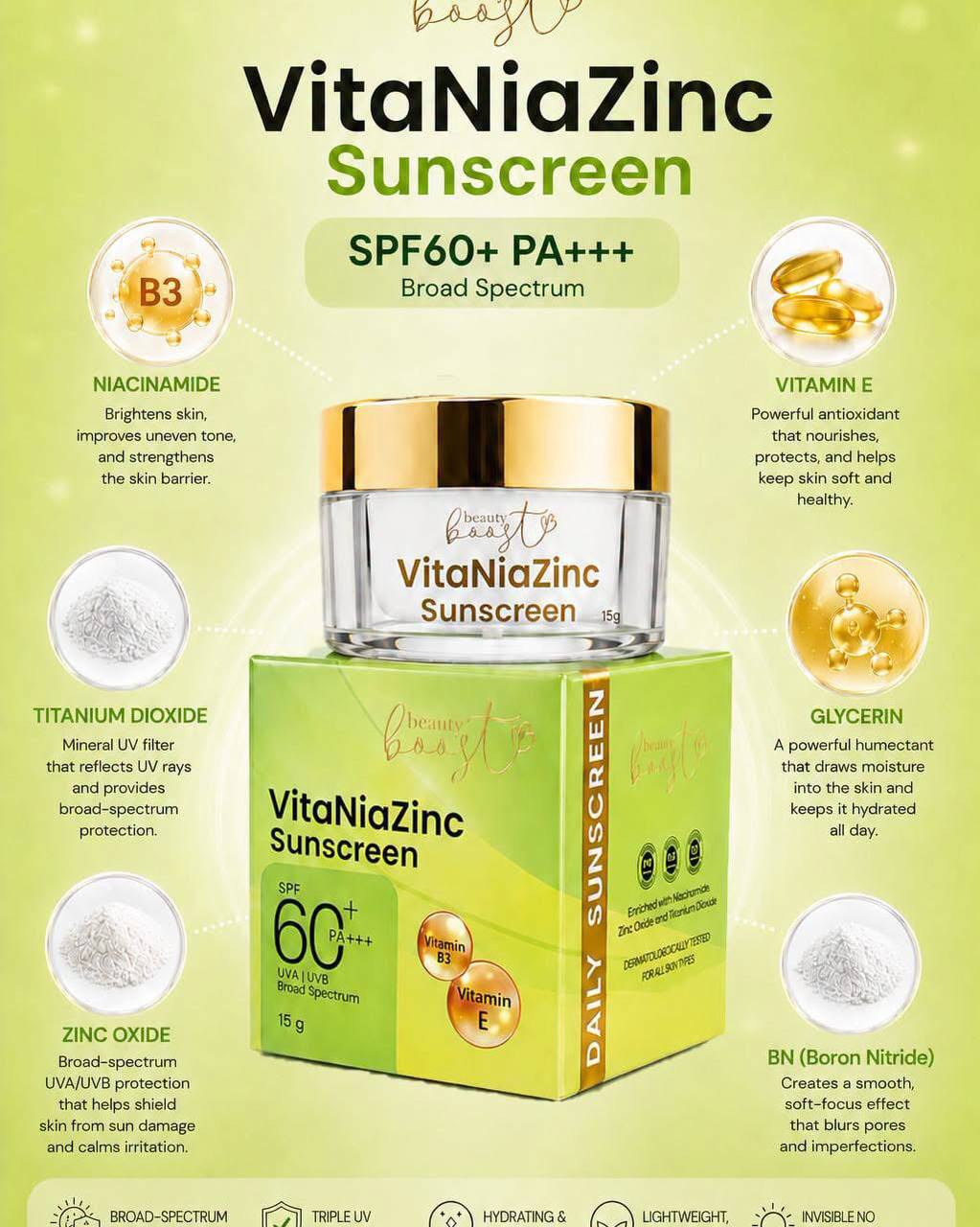 Beauty Boost VitaNiaZinc Sunscreen SPF 60+ PA++++ (15 g)