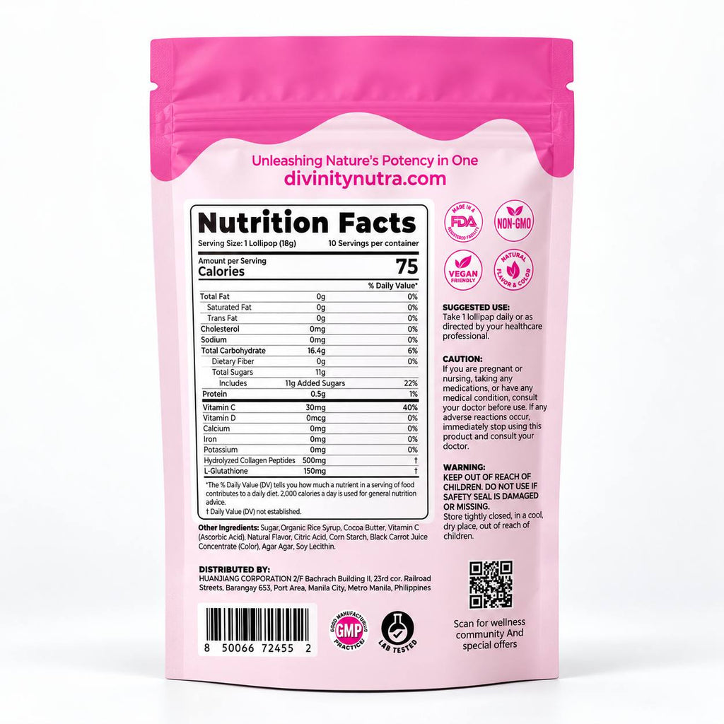 Divinity Nutra L-Glutathione Beauty Lollipops with Vitamin C