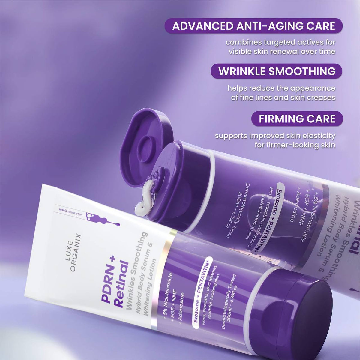 Luxe Organix PDRN + Retinal & PDRN + Nano White Hybrid Body Serum & Whitening Lotion 200ml