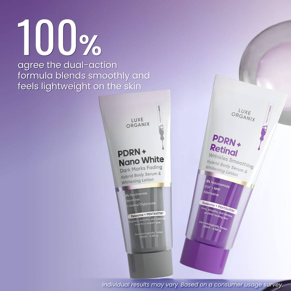 Luxe Organix PDRN + Retinal & PDRN + Nano White Hybrid Body Serum & Whitening Lotion 200ml