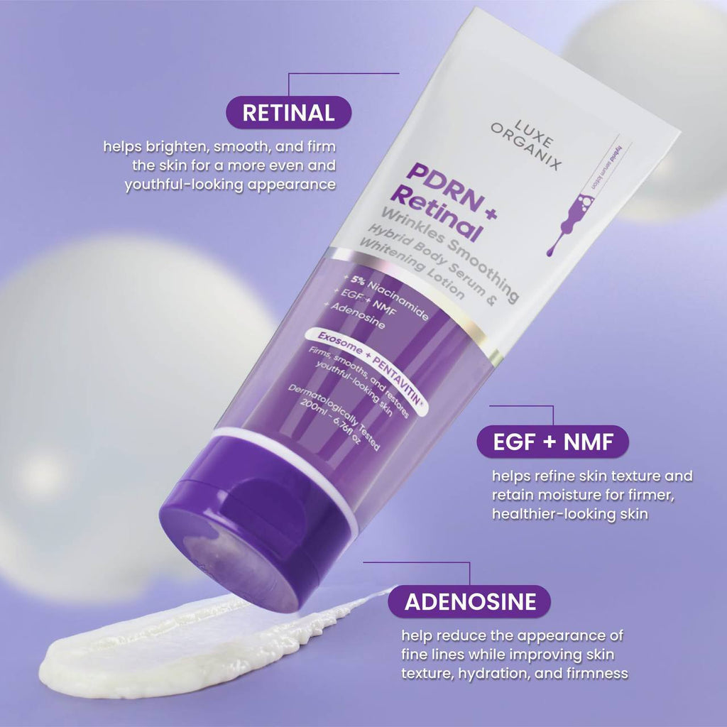 Luxe Organix PDRN + Retinal & PDRN + Nano White Hybrid Body Serum & Whitening Lotion 200ml