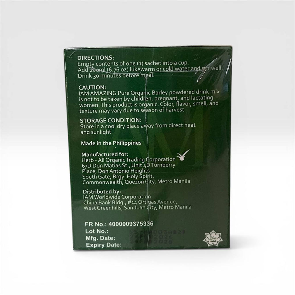 IAM WORLDWIDE Amazing Pure Organic Barley Powdered Drink Mix  3g x 10 sachets