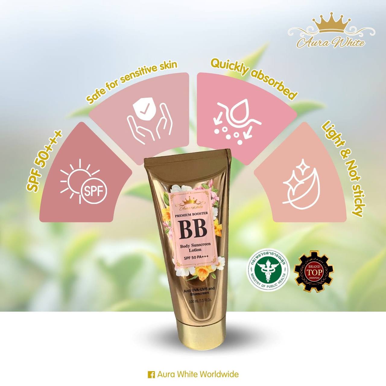 AURA WHITE PREMIUM BOOSTER BB Body Sunscreen Lotion 100 ML