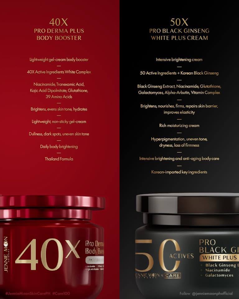 JENNIE MOON - 40x Pro Derma Plus Body Booster & 50x Pro Black Ginseng White Cream