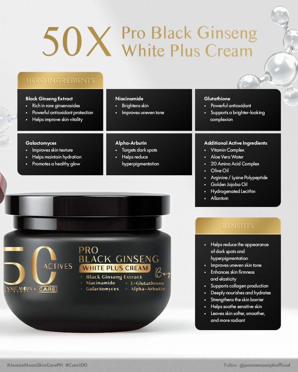 JENNIE MOON - 40x Pro Derma Plus Body Booster & 50x Pro Black Ginseng White Cream