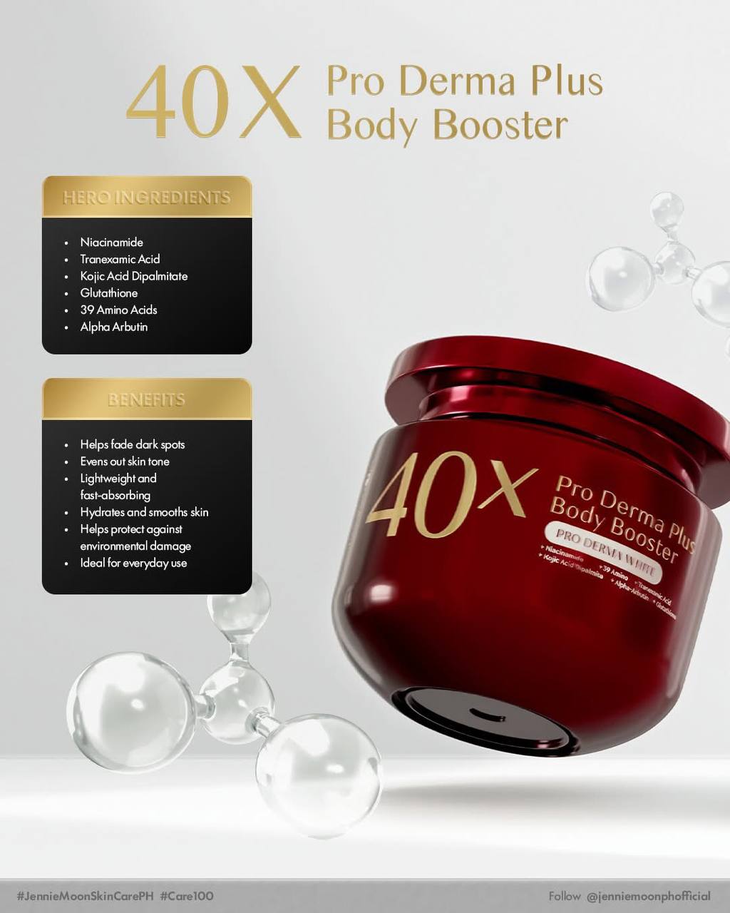 JENNIE MOON - 40x Pro Derma Plus Body Booster & 50x Pro Black Ginseng White Cream
