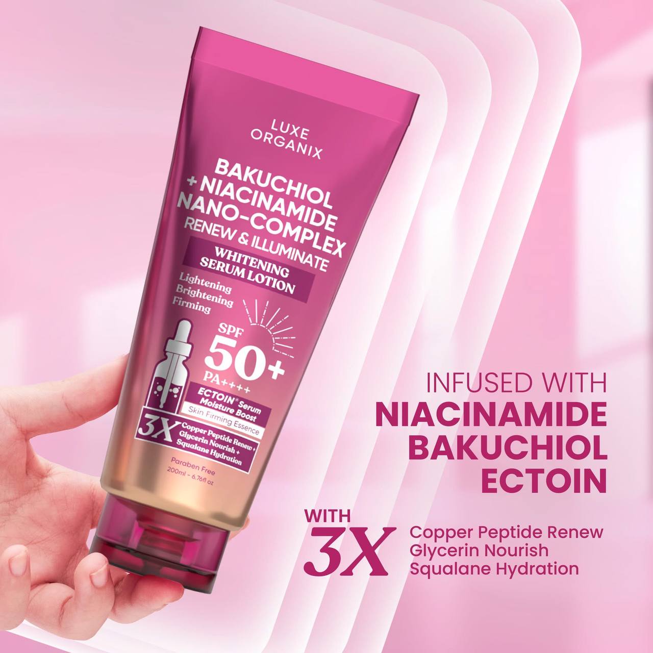 LUXE ORGANIX Bakuchiol + Niacinamide Nano-Complex Serum Lotion SPF 50 200ml