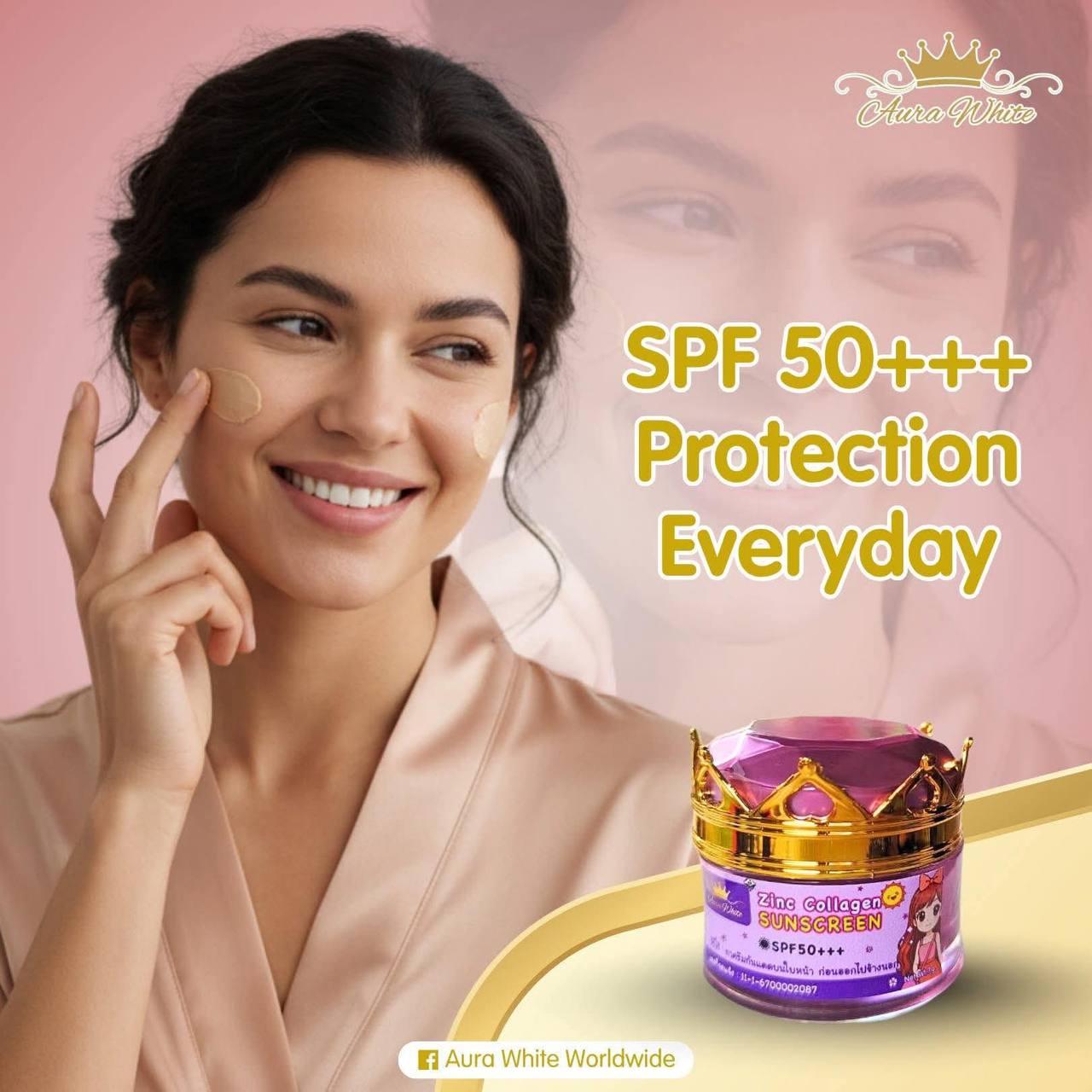AURA WHITE Zinc Collagen Sunscreen SPF50+++