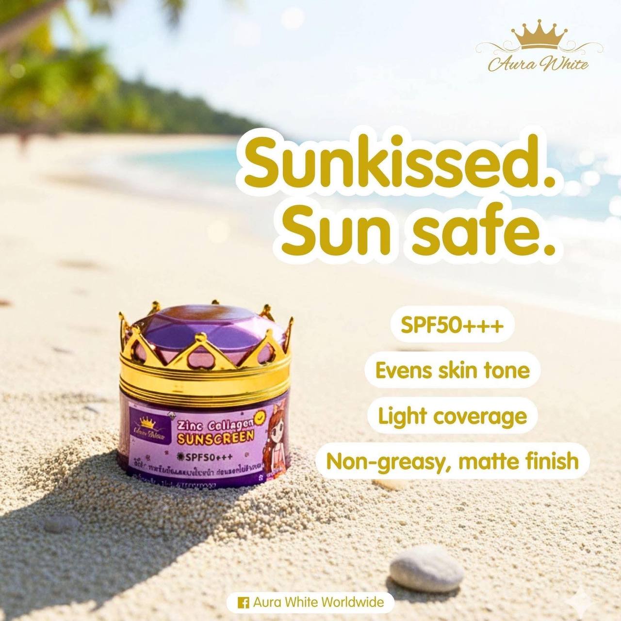 AURA WHITE Zinc Collagen Sunscreen SPF50+++