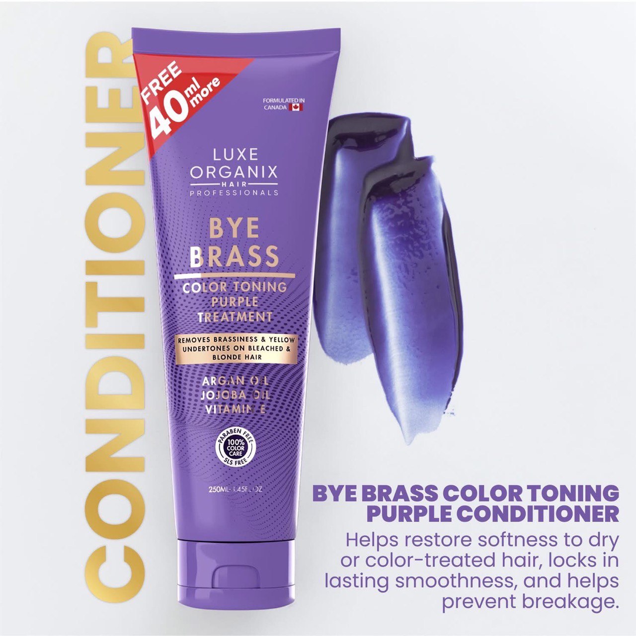 LUXE ORGANIX Bye Brass Color Toning Purple Conditioner