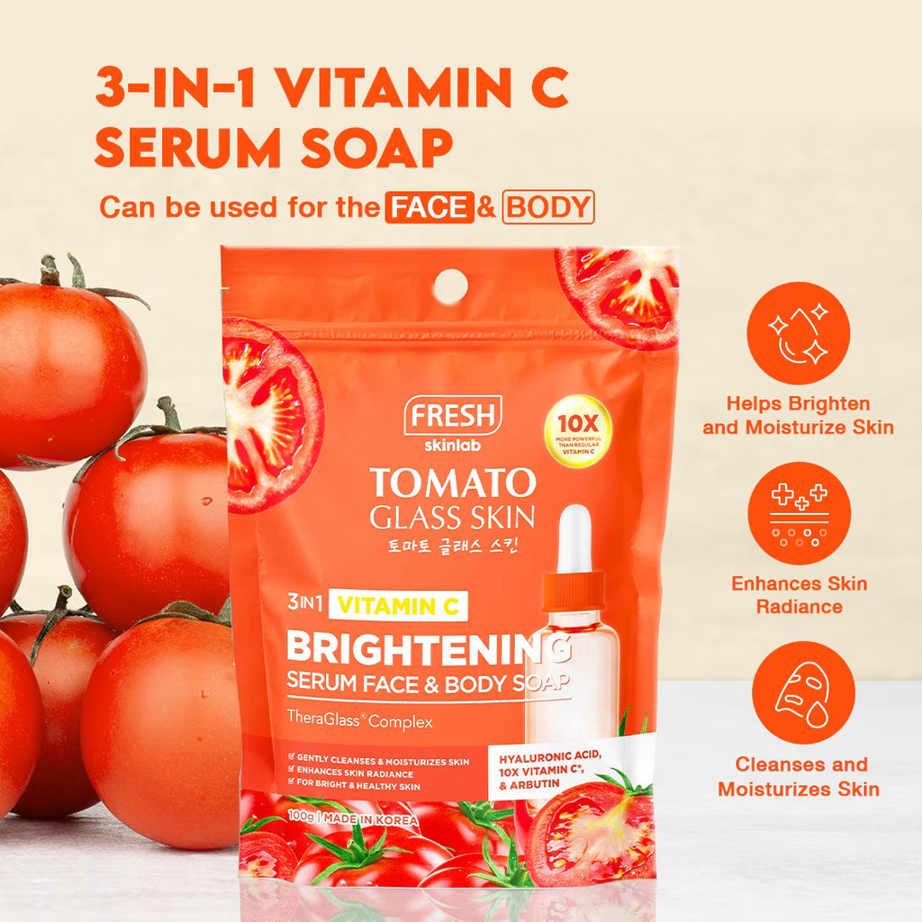 FRESH SKINLAB Tomato Glass Skin 3 in 1 Vitamin C Brightening Serum Face & Body Soap
