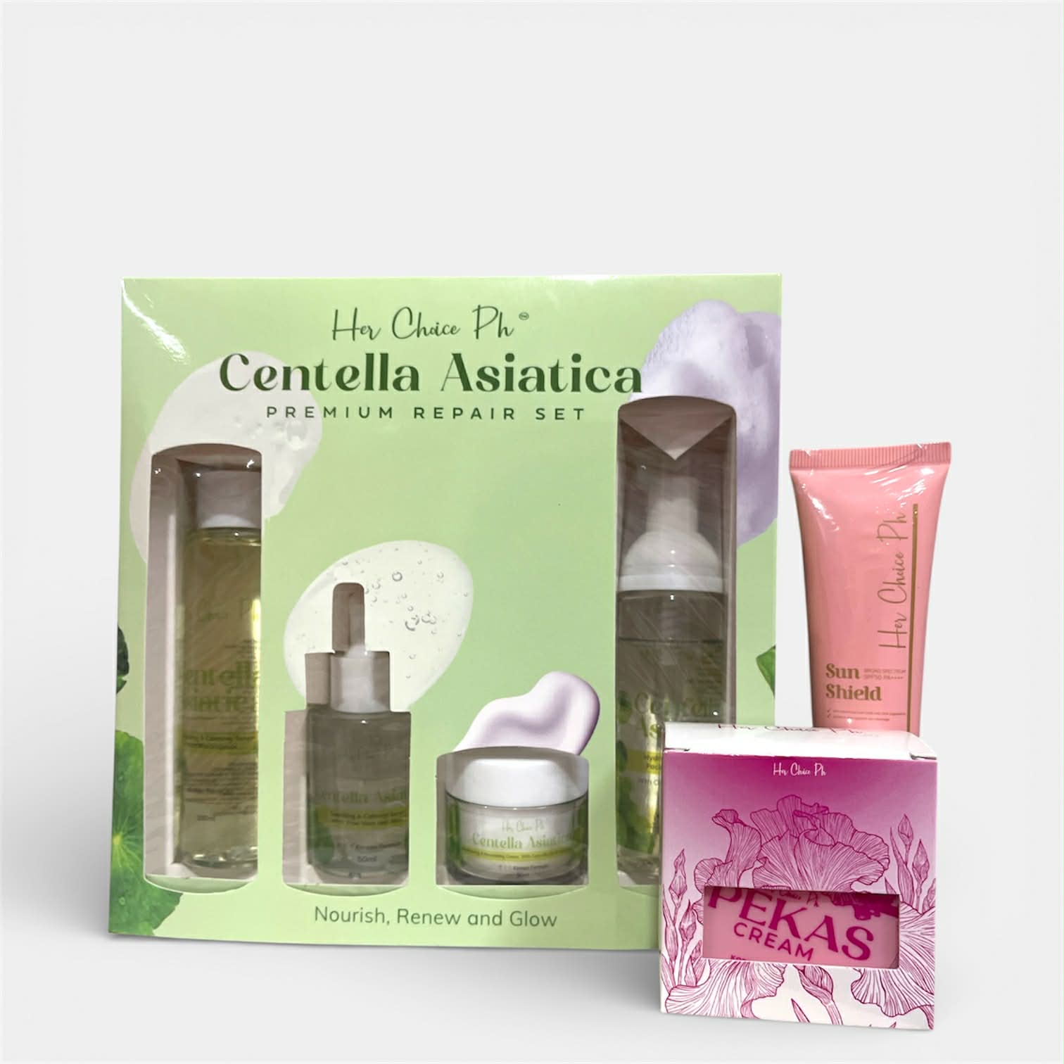HER CHOICE PH Glassy Set (Centella Set + Pekas Cream + Sunshield SPF 50)