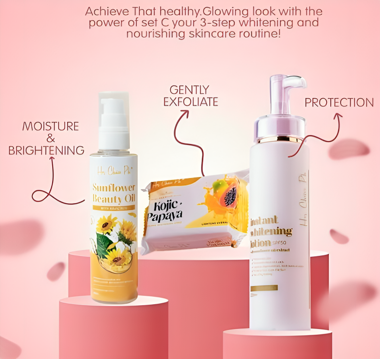HER CHOICE PH SET C Body Whitening Combination Set - Instant Whitening Lotion, Sunflower Beauty Oil and Kojic Papaya
