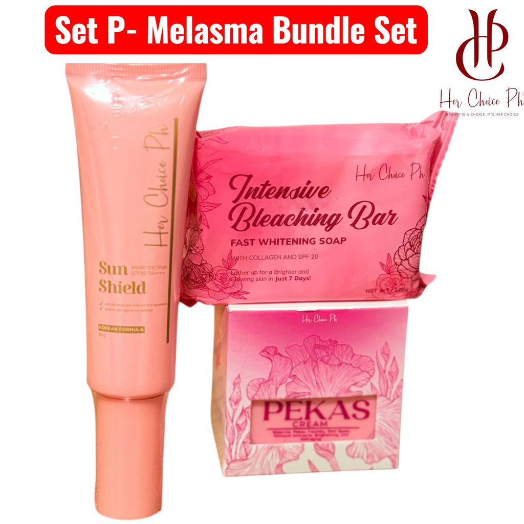 HER CHOICE PH SET P:  Melasma Bundle (Intensive Bleaching Bar + Pekas Cream + Sun Shield SPF50)