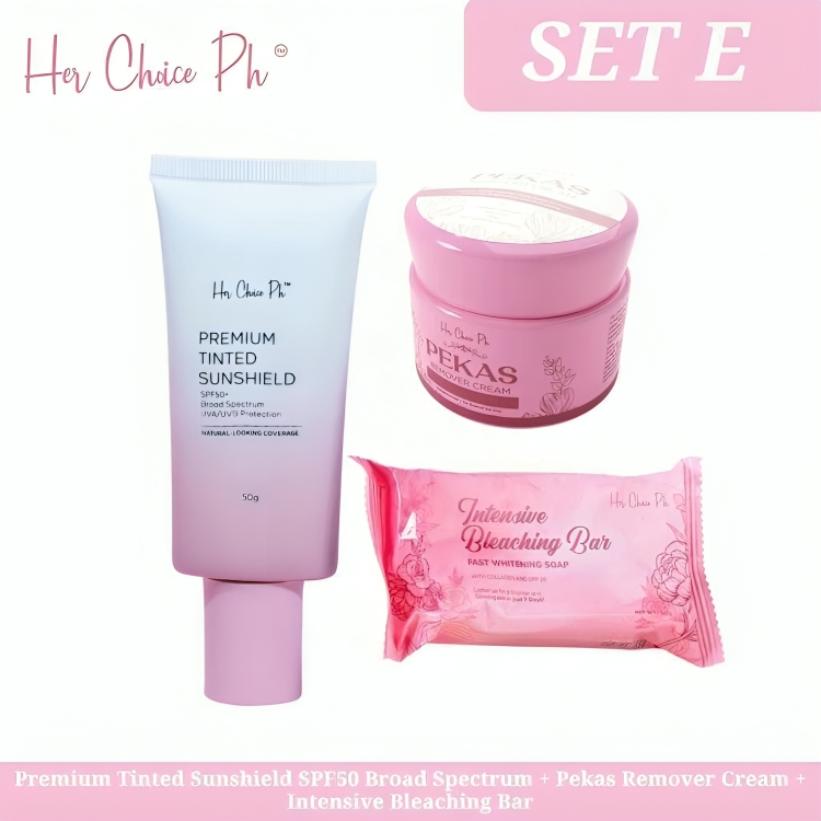 Her Choice PH- Set E (Premium Tinted Sunshield SPF 50 + Pekas Cream + Intensive Bleaching Bar)