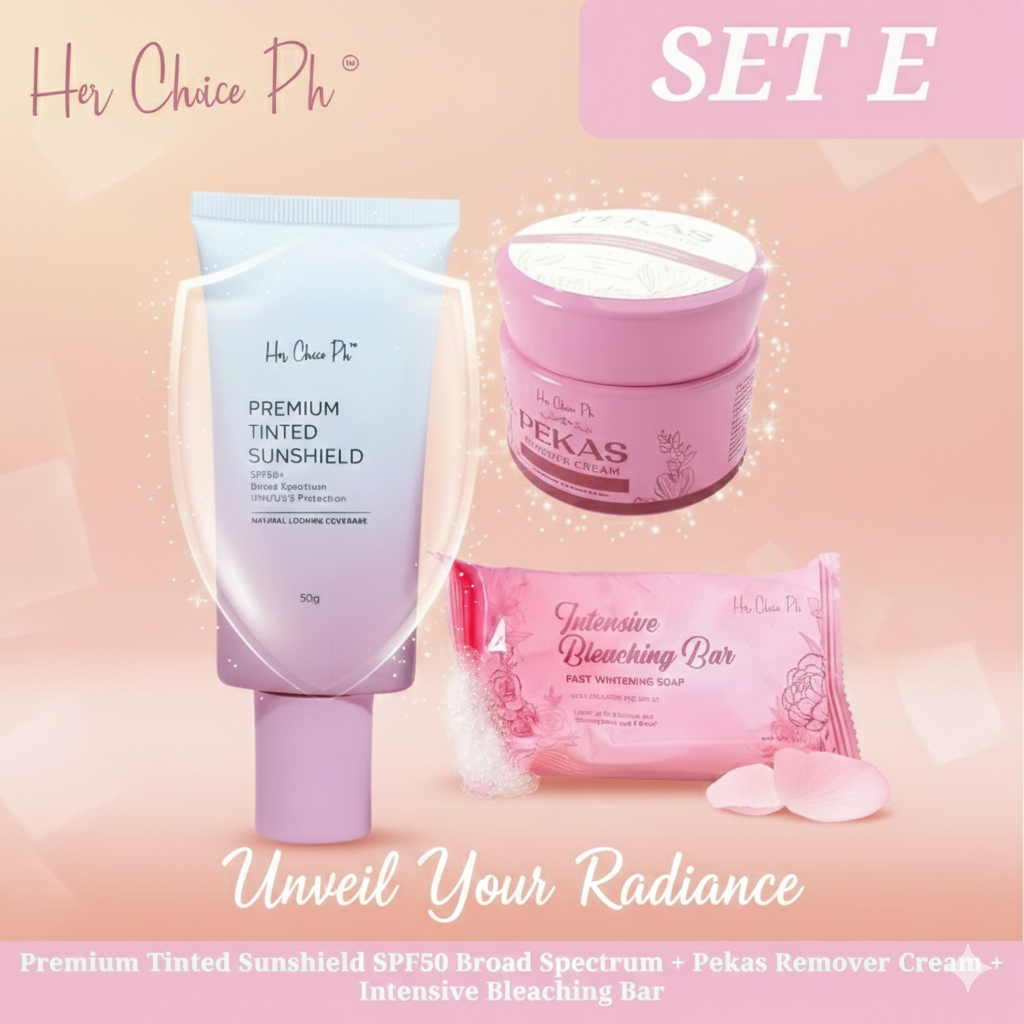 Her Choice PH- Set E (Premium Tinted Sunshield SPF 50 + Pekas Cream + Intensive Bleaching Bar)