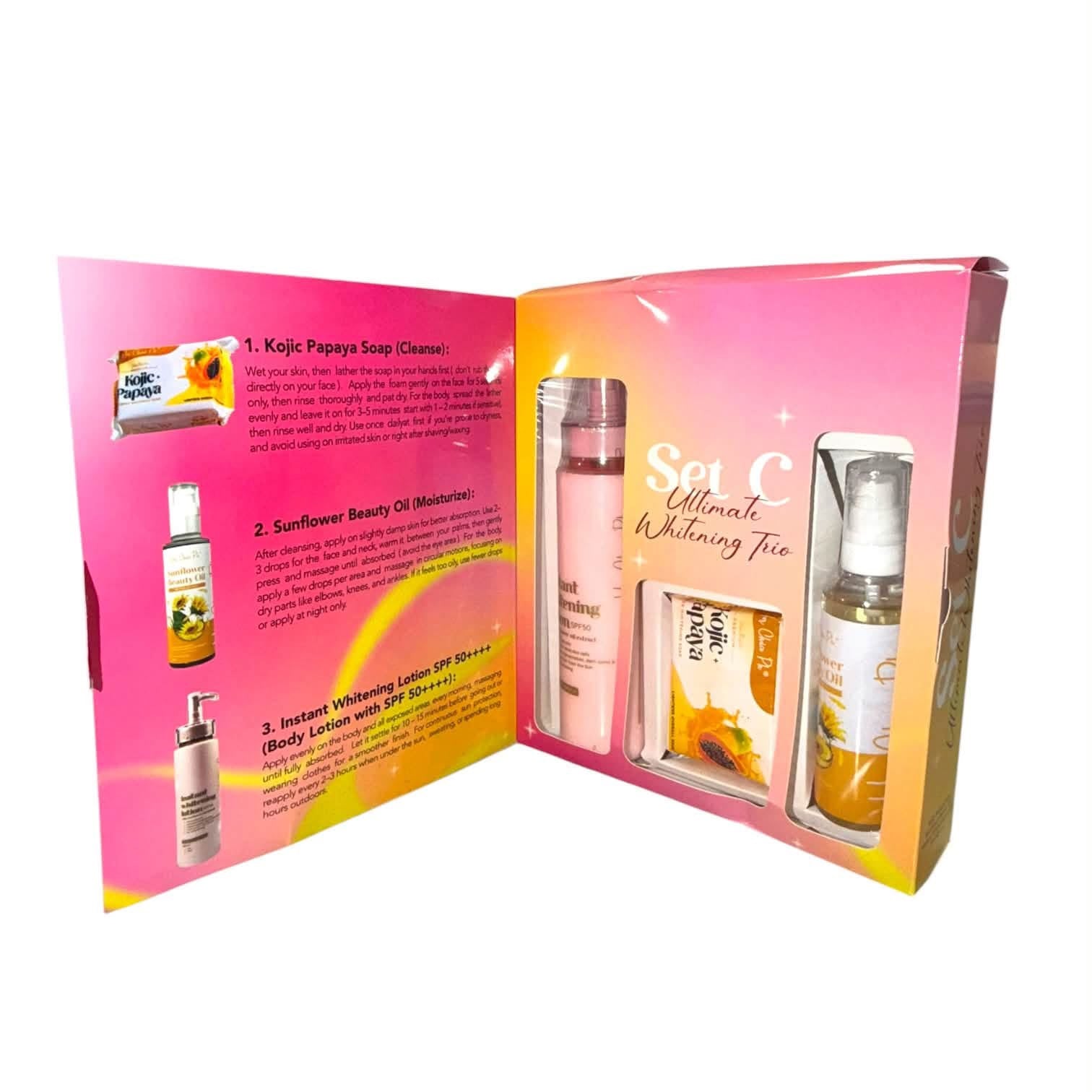 HER CHOICE PH SET C Body Whitening Combination Set - Instant Whitening Lotion, Sunflower Beauty Oil and Kojic Papaya