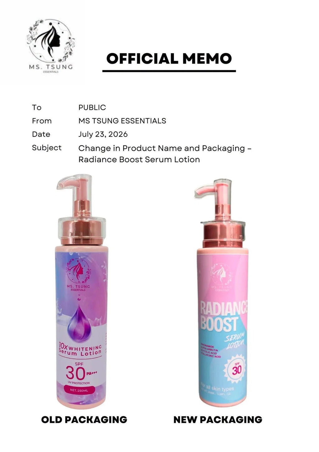 MS. TSUNG ESSENTIALS 10X Whitening Serum Lotion SPF 30 PA+++