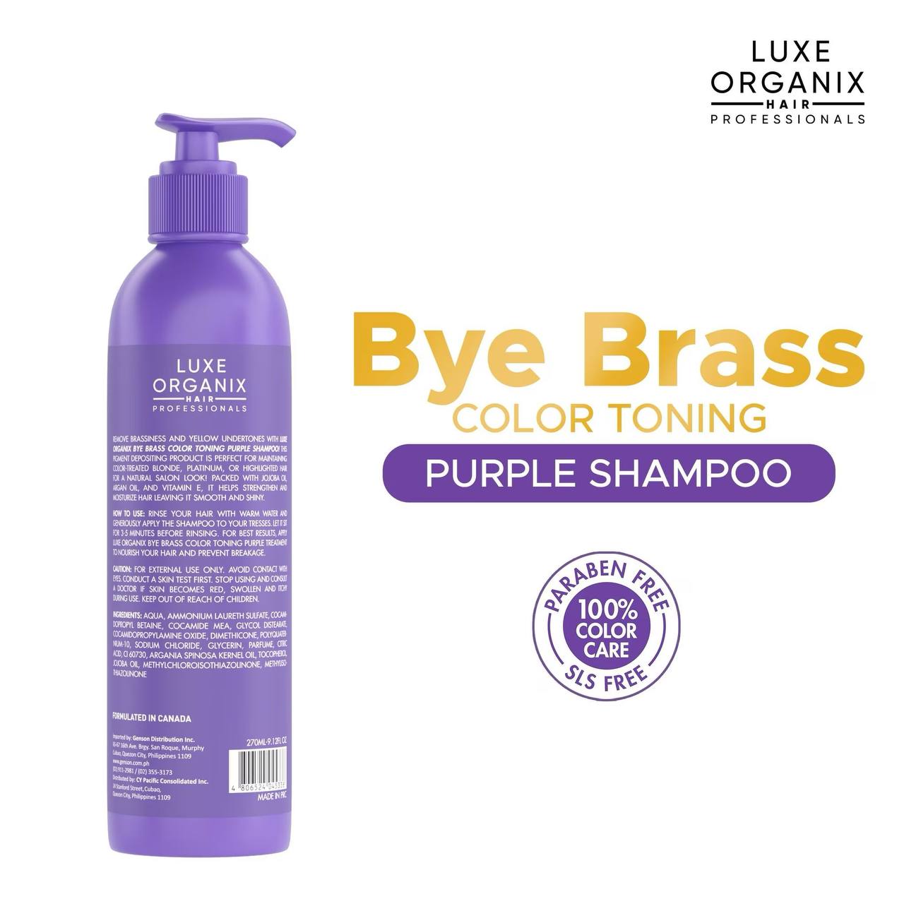 LUXE ORGANIX Bye Brass Color Toning Purple Shampoo