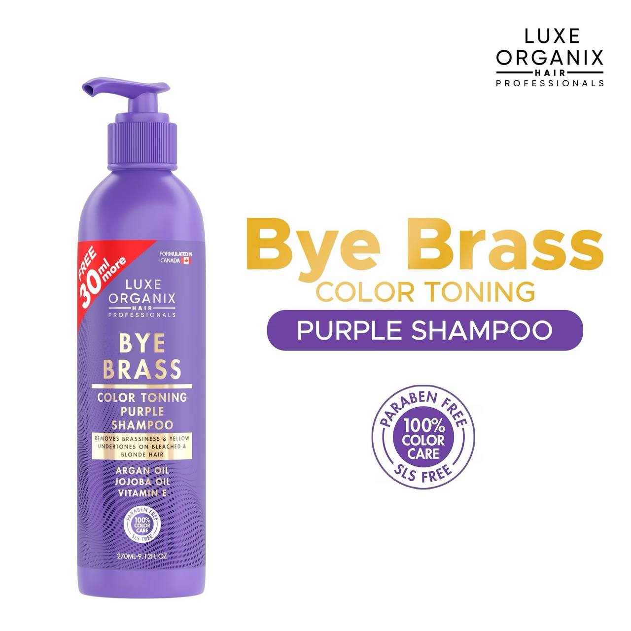 LUXE ORGANIX Bye Brass Color Toning Purple Shampoo
