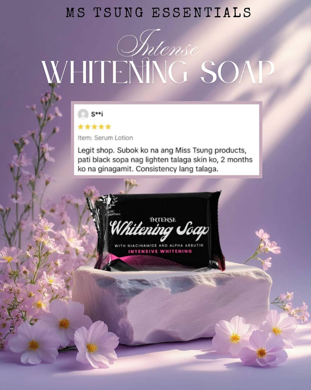 MS. TSUNG ESSENTIALS Intense Whitening Soap with Niacinamide & Alpha Arbutin
