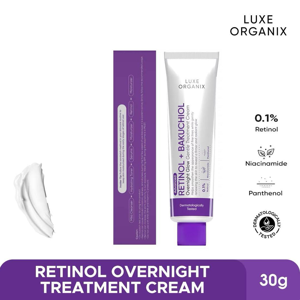 LUXE ORGANIX Retinol + Bakuchiol Overnight Glow Gentle Treatment Cream