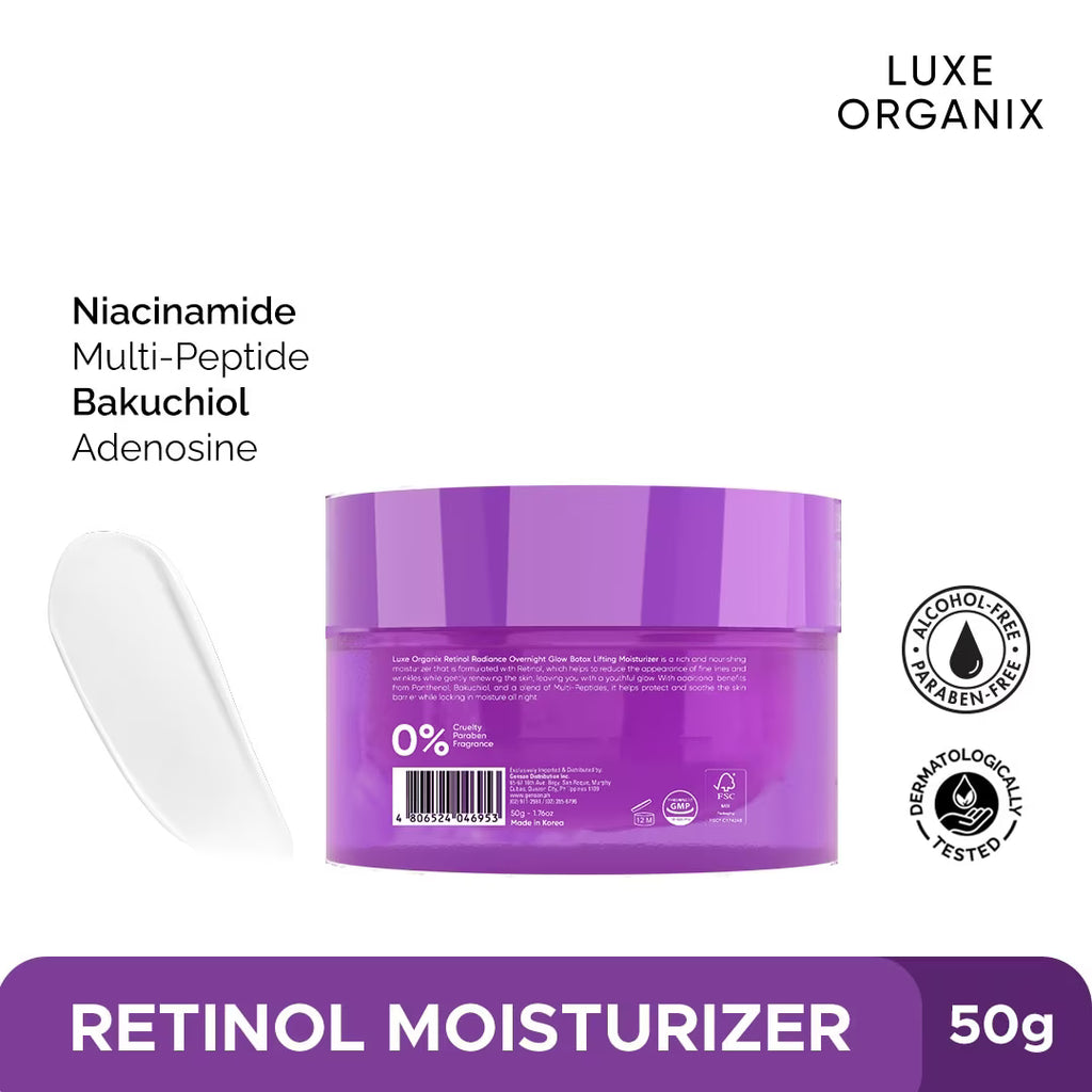 LUXE ORGANIX Retinol + Bakuchiol Overnight Radiant Glow Botox Lifting Moisturizer 50g