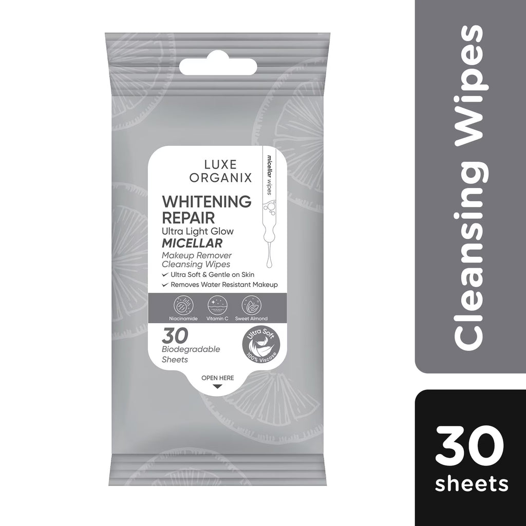 LUXE ORGANIX Whitening Repair Ultra Light Glow Micellar Make-up Remover Cleansing Wipes 30 sheets