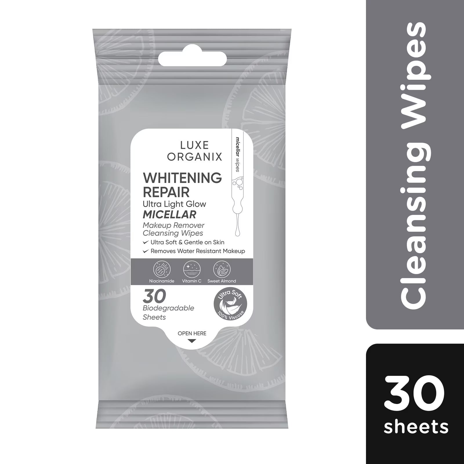 LUXE ORGANIX Whitening Repair Ultra Light Glow Micellar Make-up Remover Cleansing Wipes 30 sheets