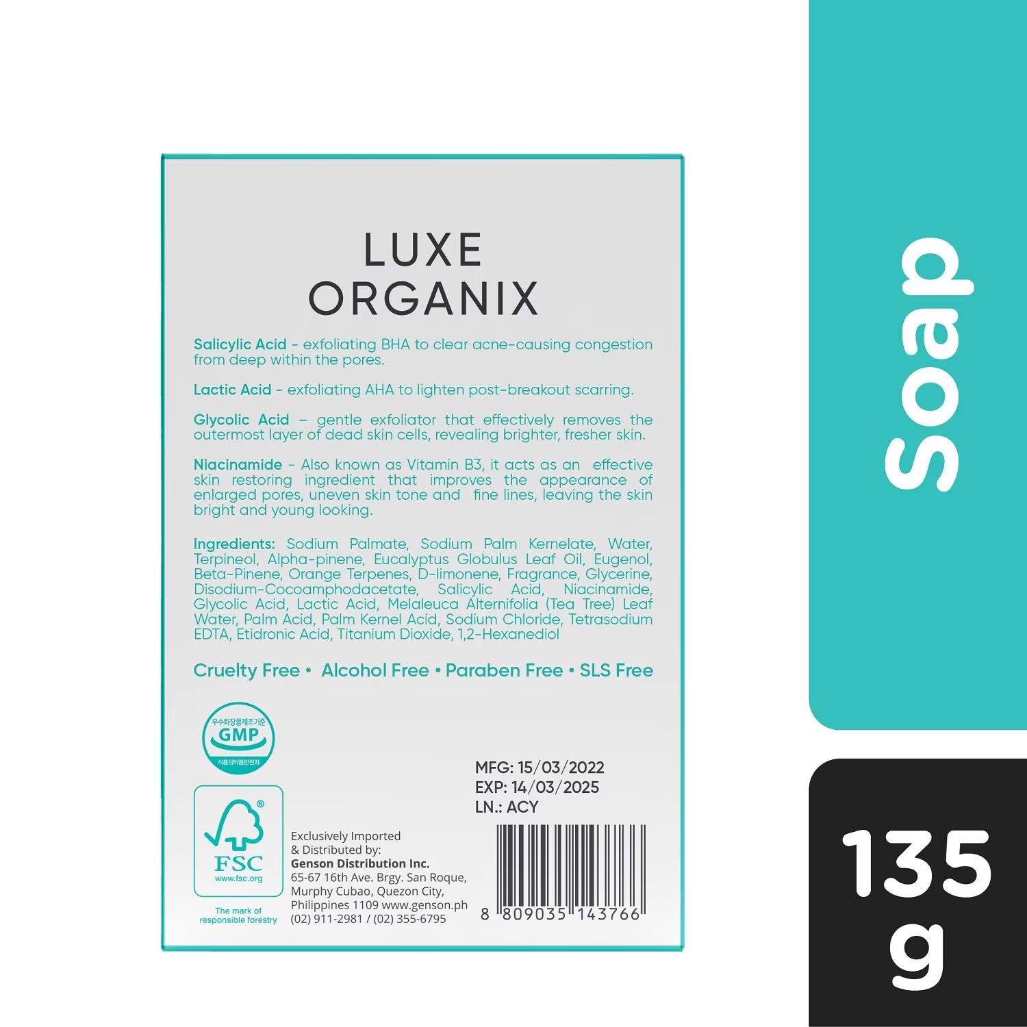 LUXE ORGANIX Miracle Solutions Acne Derm Face & Body Soap 135g