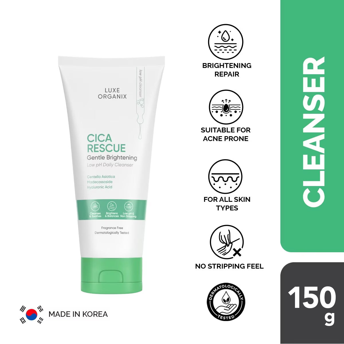 LUXE ORGANIX Cica Rescue Gentle Brightening Low pH Daily Cleanser