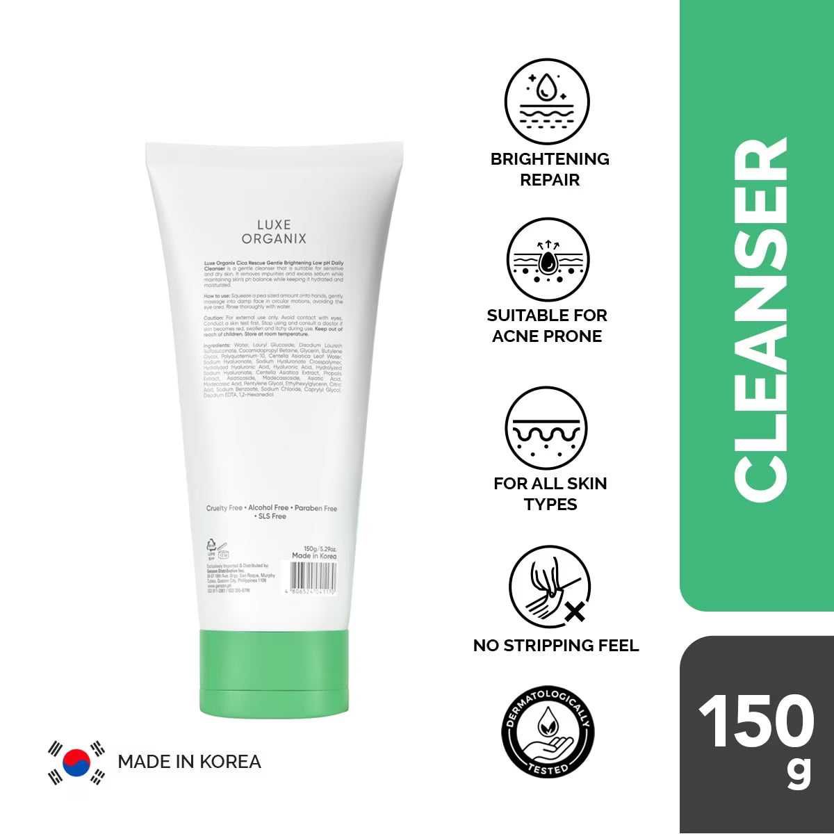 LUXE ORGANIX Cica Rescue Gentle Brightening Low pH Daily Cleanser