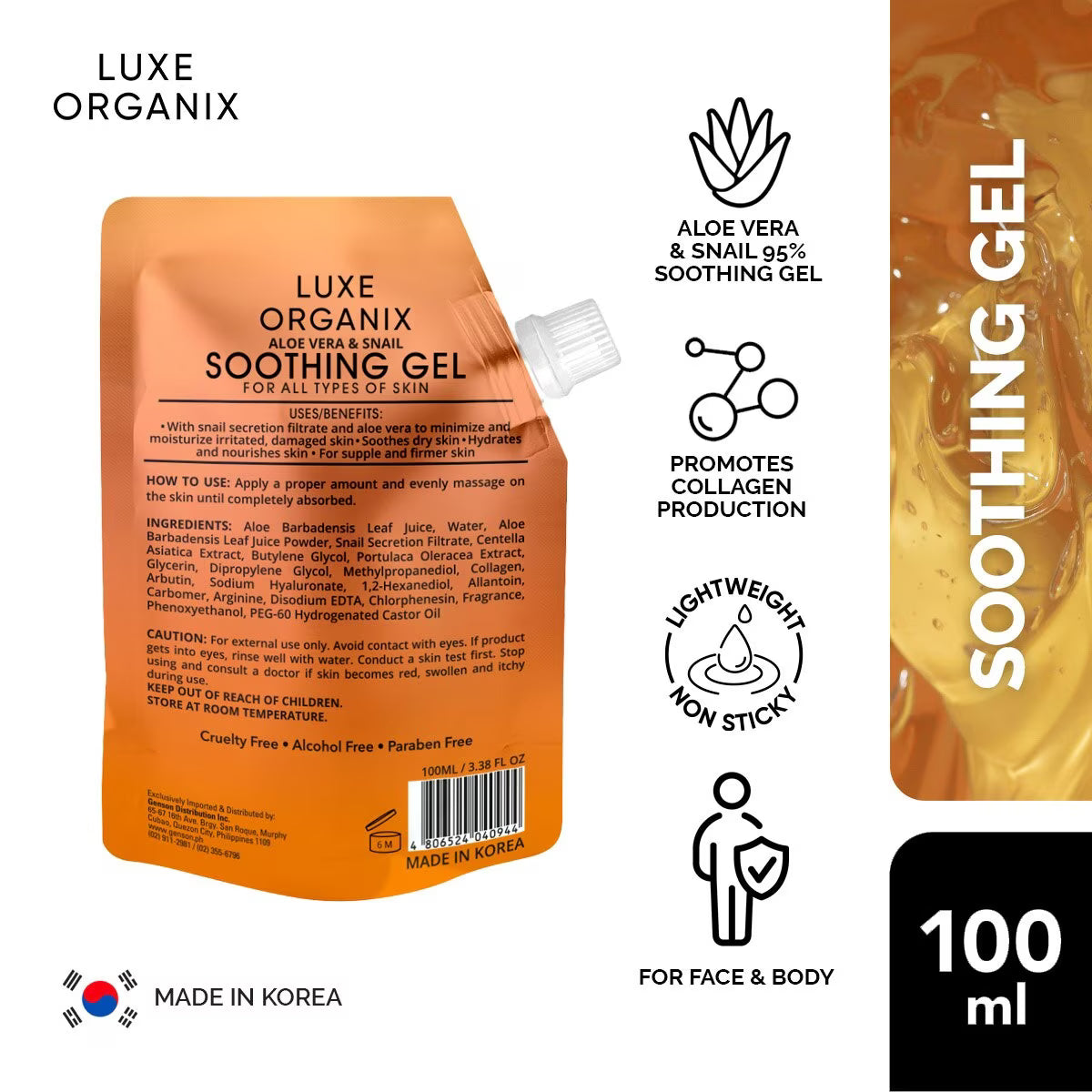 Luxe Organix Aloe Vera & Snail Soothing Gel 100ml