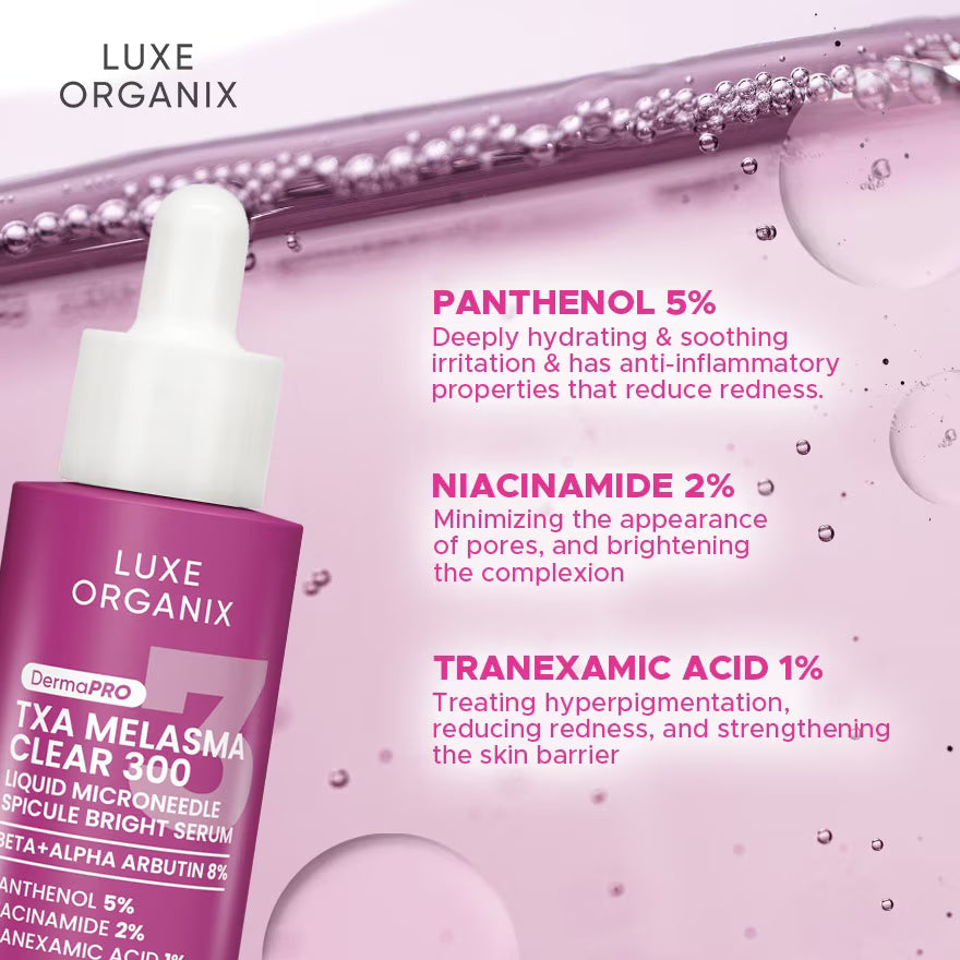 LUXE ORGANIX DermaPRO Melasma Clear 300 Liquid Microneedle Spicule Bright Serum 30ml