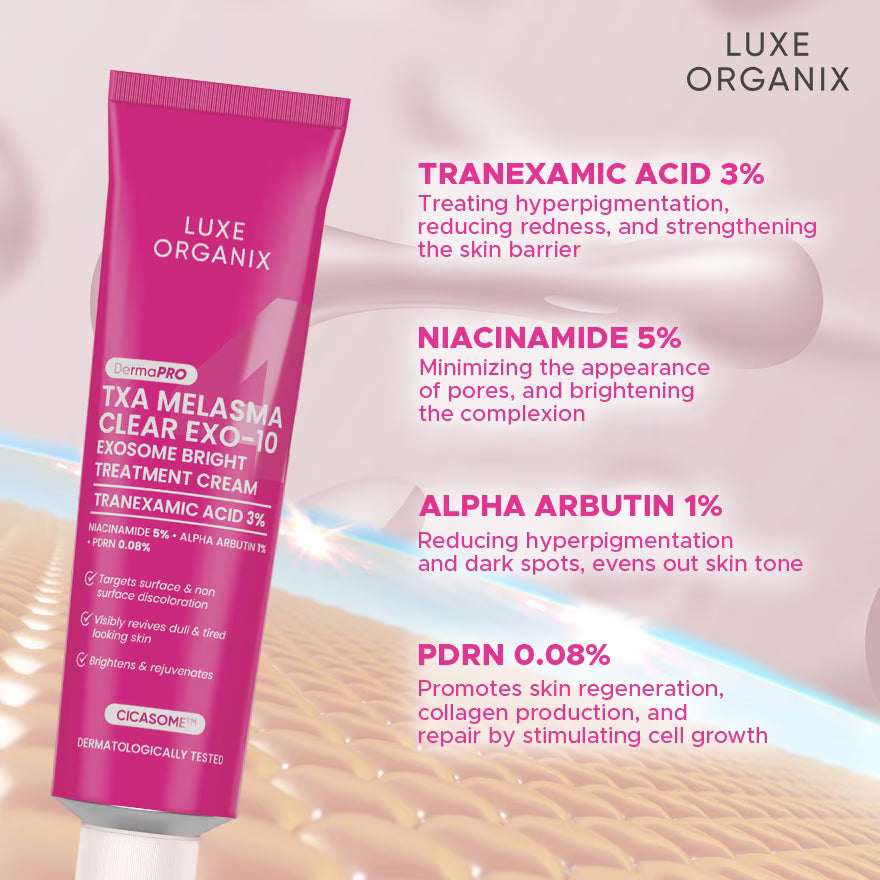LUXE ORGANIX DermaPRO TXA Melasma Clear Exo-10 Exosome Bright Treatment Cream 150ml