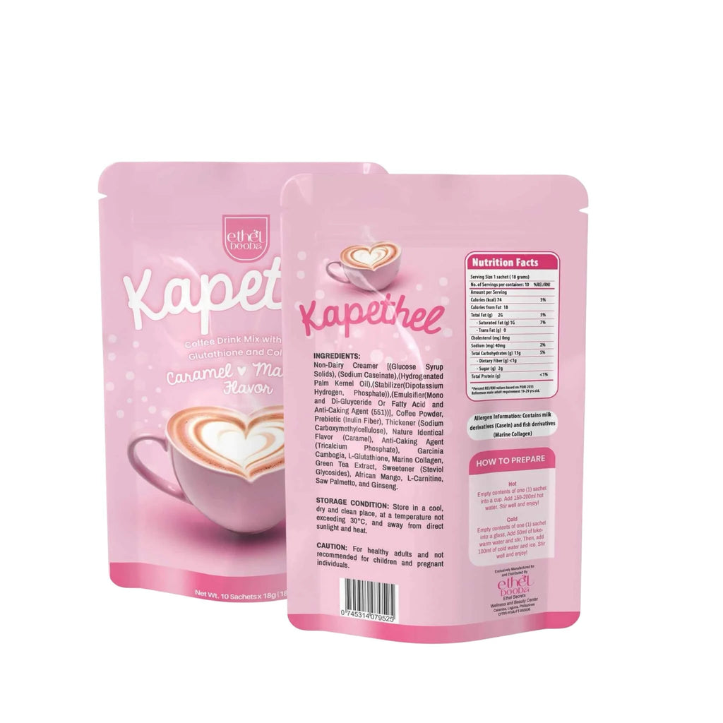 Ethel Booba Kapethel Coffee Drink Mix with Herbs & Collagen - Caramel Macchiato Flavor 10 Sachets x 18g (180g)