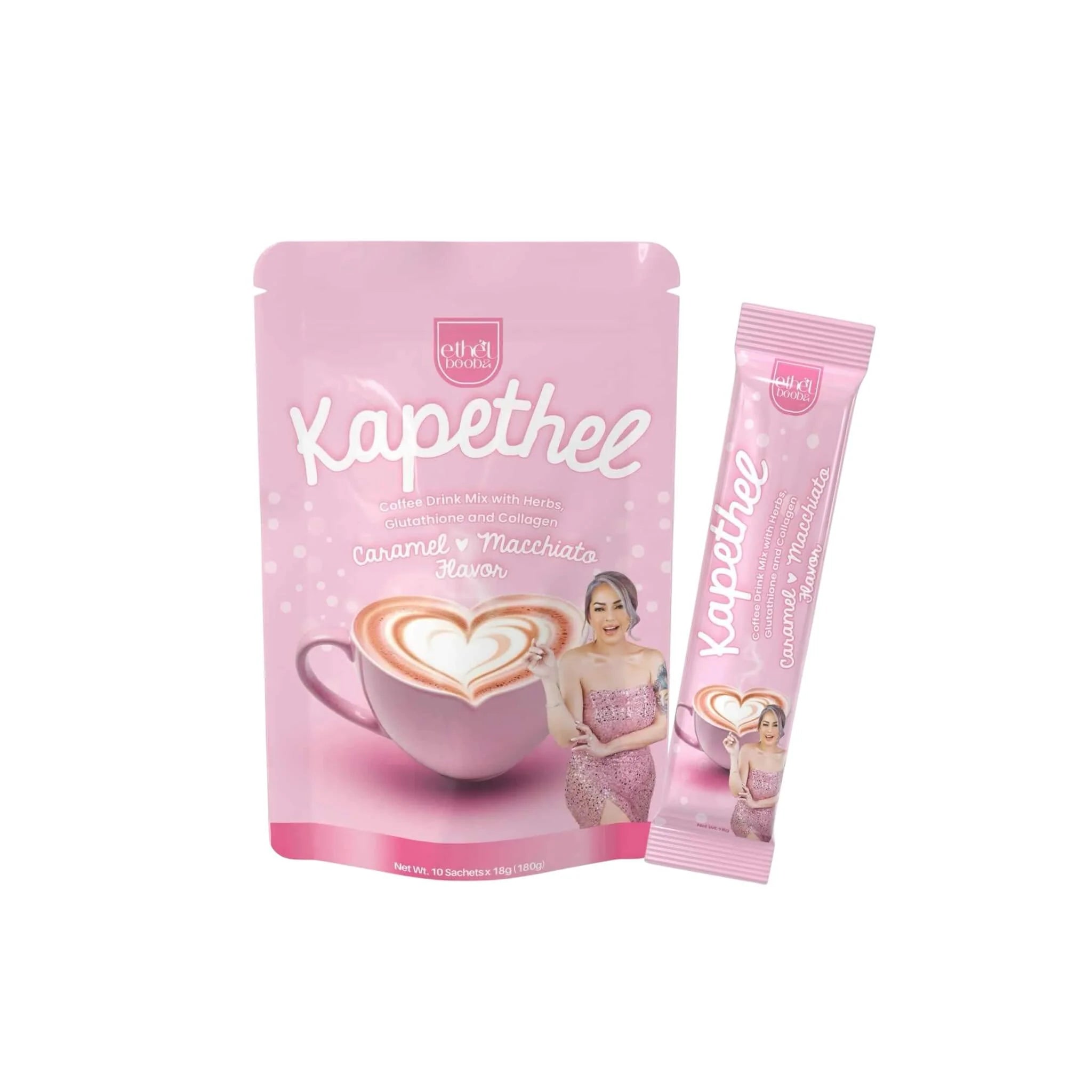 Ethel Booba Kapethel Coffee Drink Mix with Herbs & Collagen - Caramel Macchiato Flavor 10 Sachets x 18g (180g)