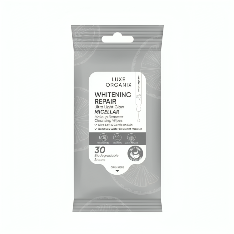 LUXE ORGANIX Whitening Repair Ultra Light Glow Micellar Make-up Remover Cleansing Wipes 30 sheets