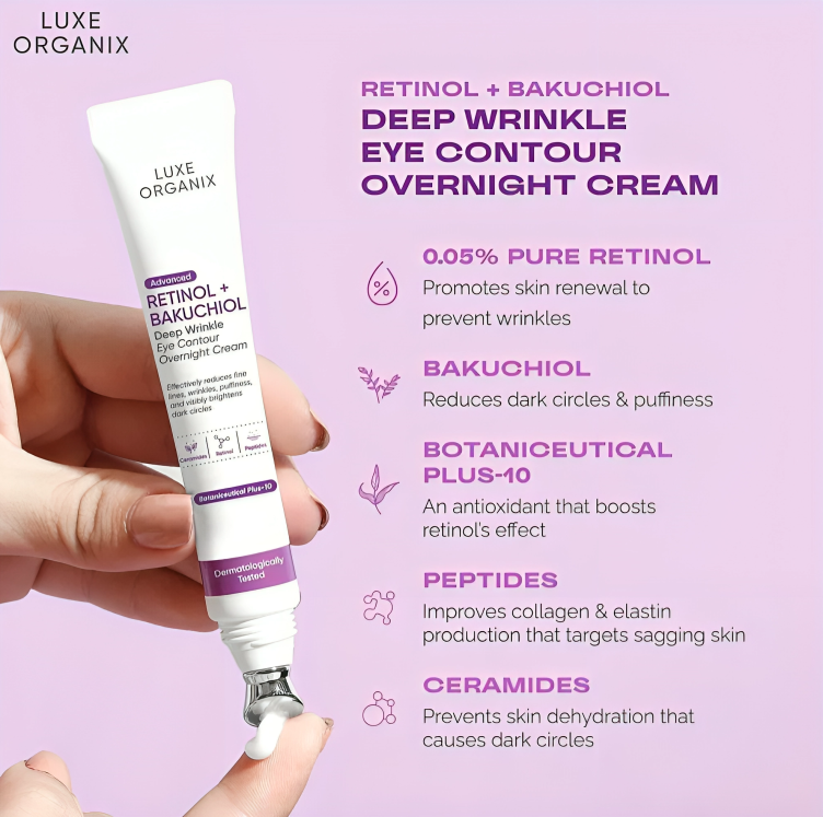 LUXE ORGANIX Advanced Retinol + Bakuchiol Deep Wrinkle Eye Contour Overnight Cream