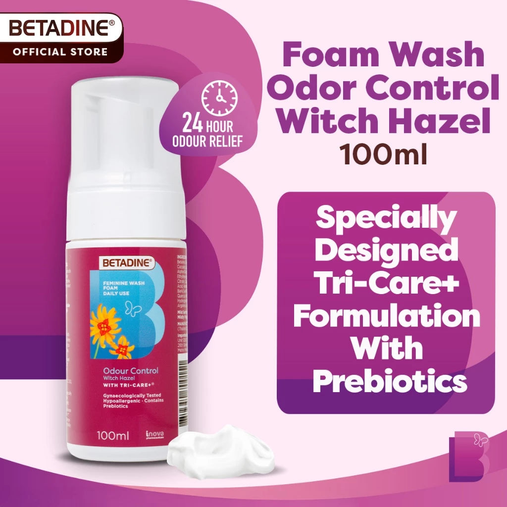 Betadine Feminine Wash Foam Daily Use Odour Control Witch Hazel 100ml