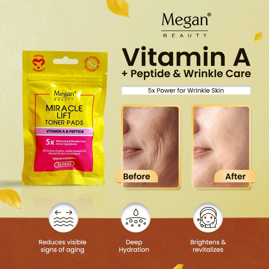 Megan Miracle Lift Toner Pads Vitamin A & Peptide 25 Pads