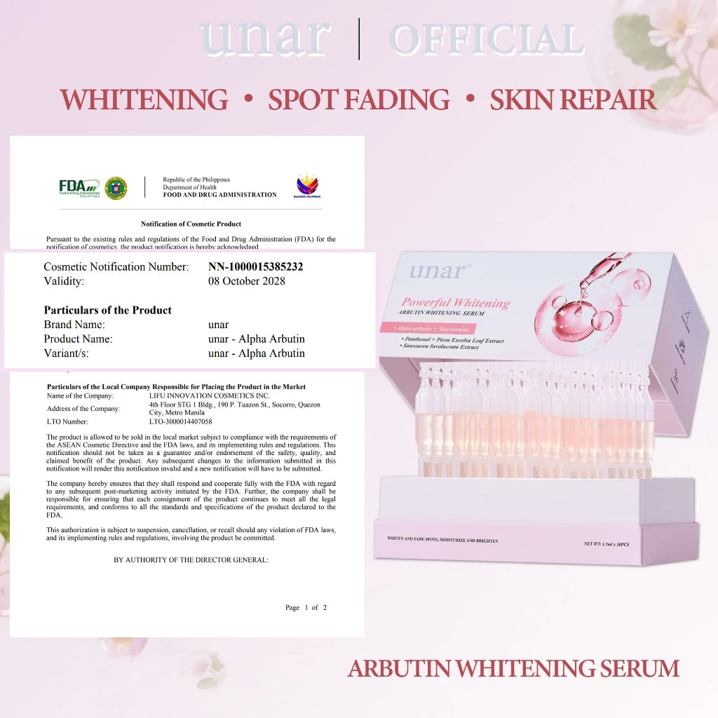 Unar Alpha Arbutin Whitening Ampoule Face Serum